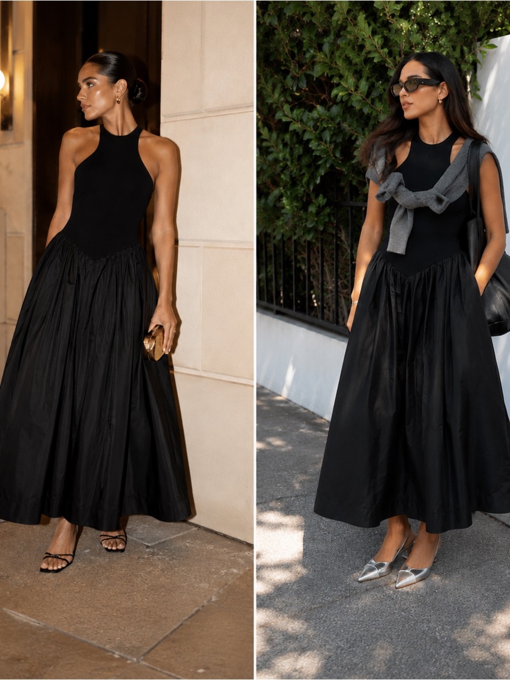 Anthropologie Maeve Black Crew Neck Drop Waist Maxi Dress with Pockets NWT